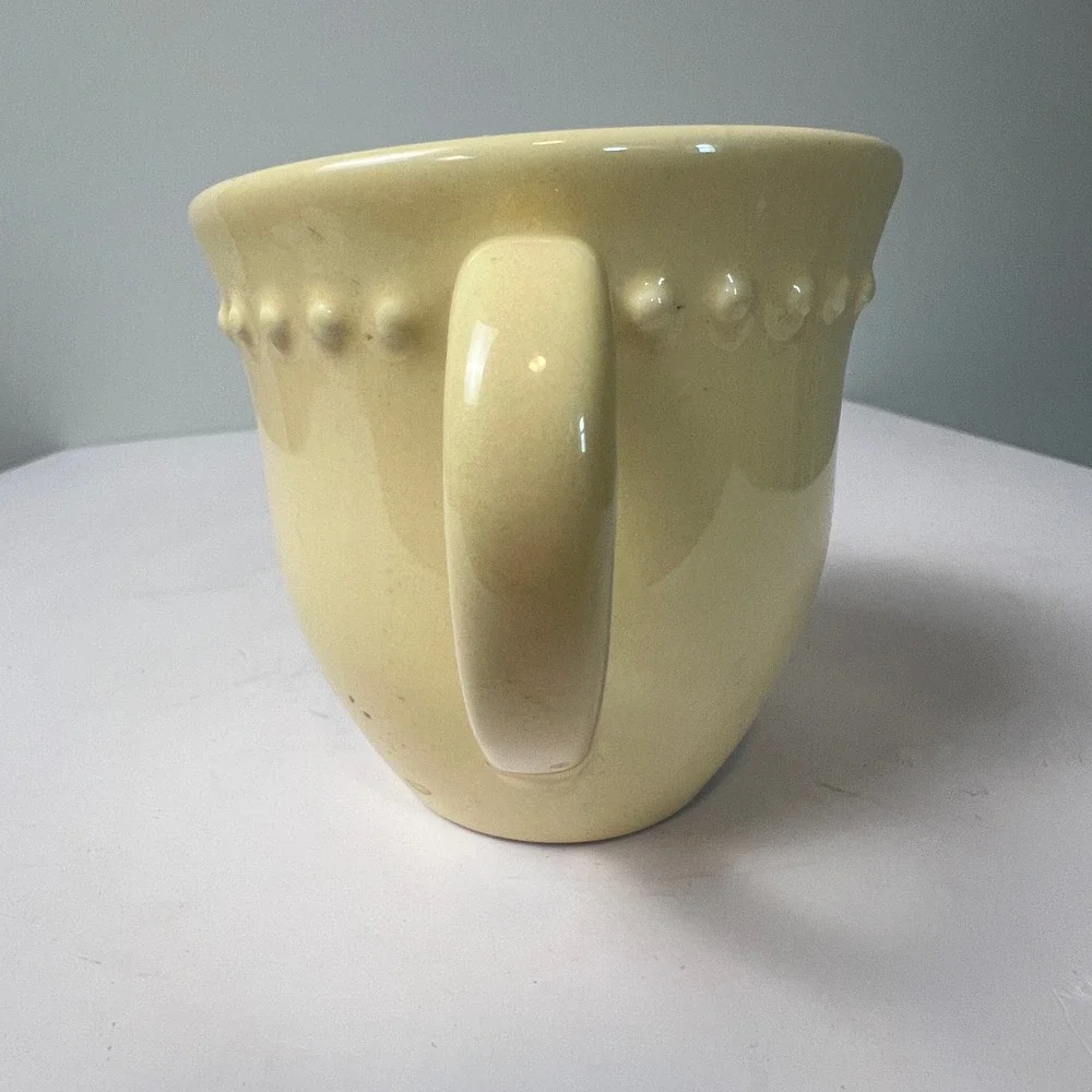 Pottery Barn Emma Coffee Mug Yellow Beaded Stoneware Portugal Farmhouse Cup Tea
